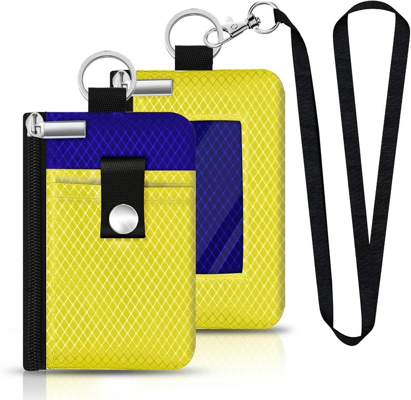 CCUMI Minimalist RFID Blocking Small Wallet with ID Window,WaterResistant Zip Id Case Wallet with Lanyard Keychain for Cards,Cash,Travel,Women,Men (Lemon Yellow/Sapphire Blue) - Image 1